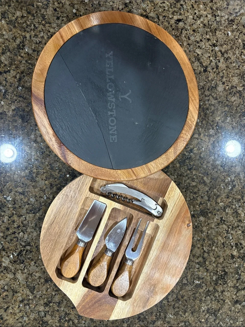 Wood & Slate Cheese Knife Set in Brown